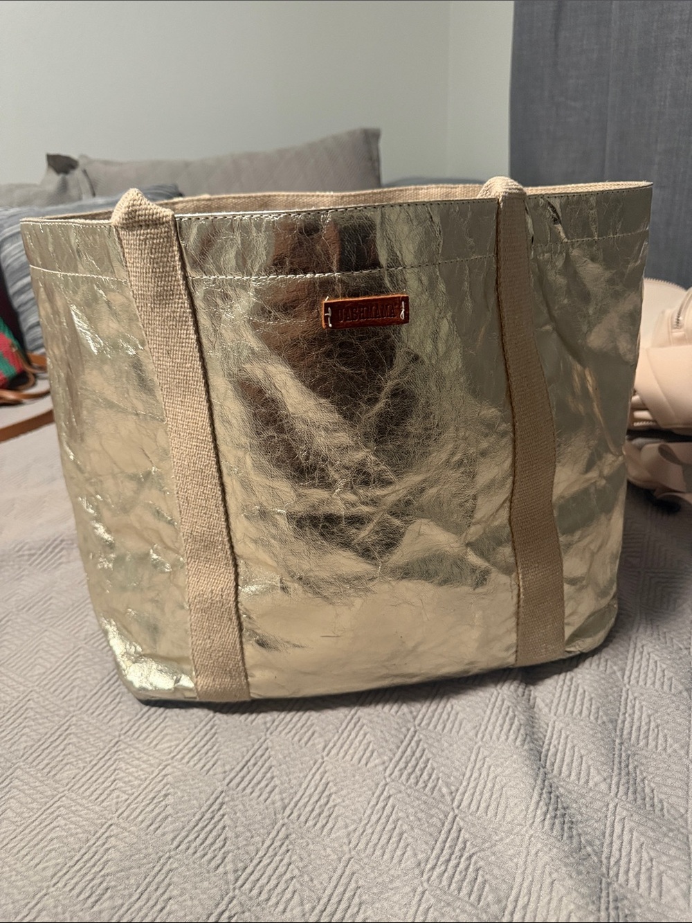 Metallic Gold Tote with Canvas Handles